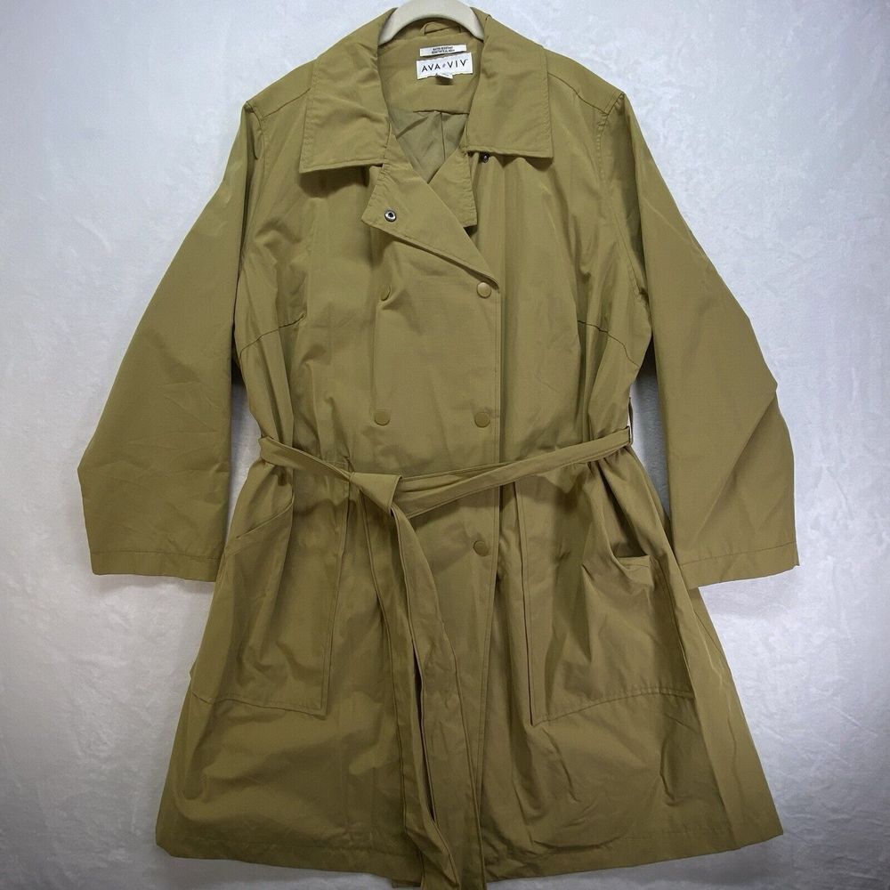 Ava & Viv Rain Coat Women's 1X Plus Fashion Water Resistant Long Gold/Green-flaw